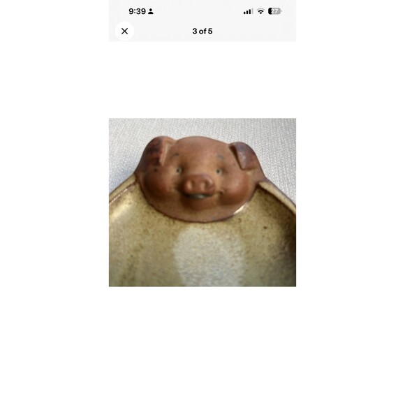 ceramic pottery stoneware pig trinket dish/spoon rest handmade 4” x 4” Vintage - Picture 3 of 5